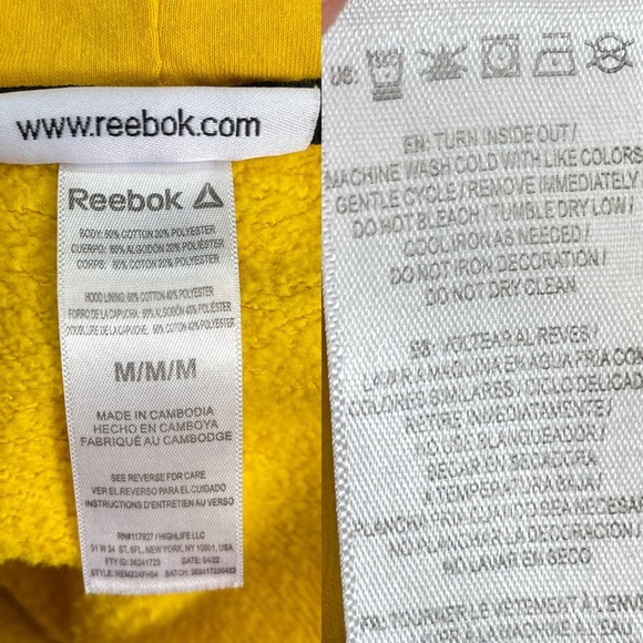 Reebok gold white kangaroo pocket hoodie long sleeve cotton sweatshirt size M - Picture 17 of 17
